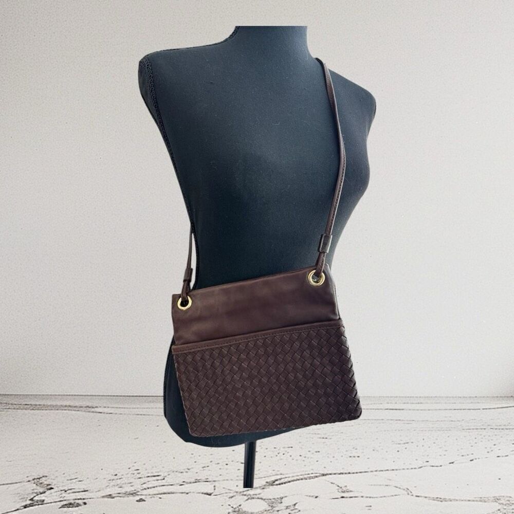 ✨Margot Brown Leather Weave Basketweave Crossbody Bag Purse✨